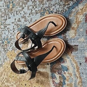 Black leather strap sandals